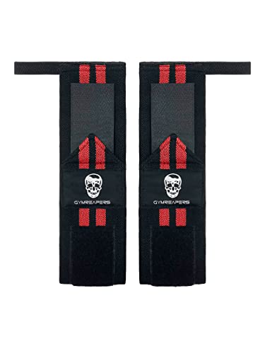 Gymreapers Weightlifting Wrist Wraps (IPF Approved) 18" Professional Quality Wrist Support with Heavy Duty Thumb Loop - Best Wrap for Powerlifting Competition, Strength Training, Bodybuilding(Red,18")