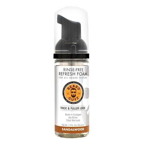 Beard Guyz Rinse?Free Refresh Foam ? Waterless Beard Cleanser & Refresher ? No?Rinse Beard Wash Foam with Biotin & Collagen ? Portable Beard Freshener (1.7?oz)