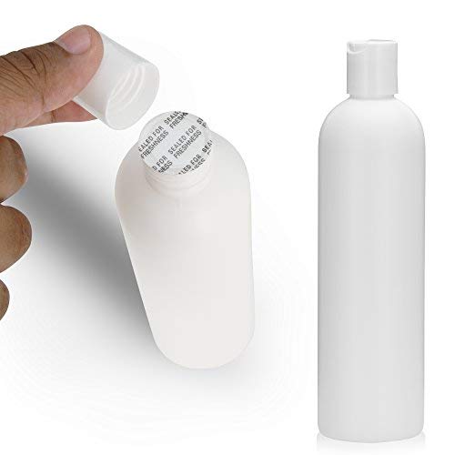 25 PCS Empty White HDPE Bottle 12 oz - Cosmo Round Plastic Bottles - 24/410 White Disc Cap - 24 mm Foil Pressure Seal for Freshness and Leak Prevention - Phthalate Free Approved for Safe Cosmetics