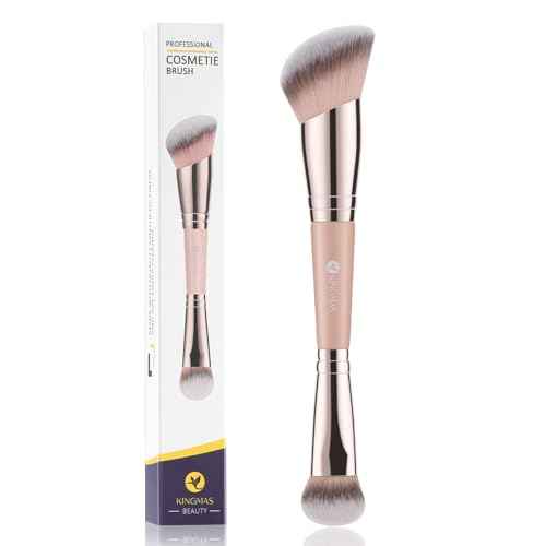 KINGMAS Foundation Brush, Dual Ended Makeup Brush for Foundation and Contour Blending Liquid Powder, Concealer Cream Cosmetics Blush, Cruelty Free Vegan & Easy (Pink)