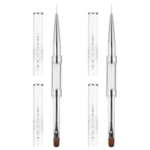 cobee 2 Pcs Double Ended French Tip Brush Hard Gel, Nail Builder Gel Brush, Brush Liner for Design Professional Nail Art