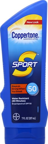 Coppertone SPORT Sunscreen SPF 50 Lotion, Water Resistant Sunscreen, Body Sunscreen Lotion, 7 Fl Oz