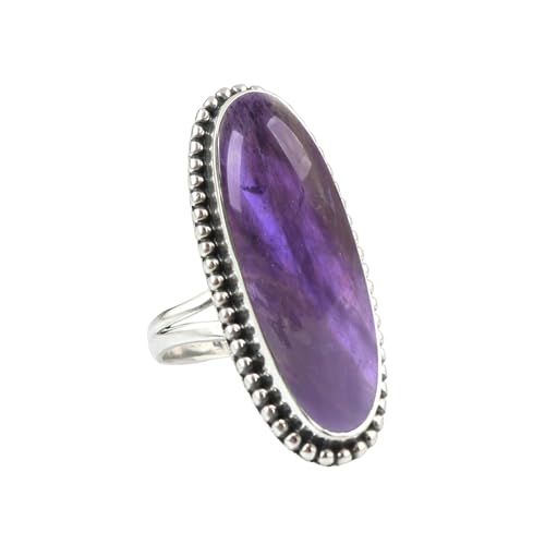 Purple Amethyst Gemstone Ring 925 Sterling Silver Long Oval Amethyst Designer Ring February Birthstone Promise Ring Present Gift For Her Handmade Ring By NKG