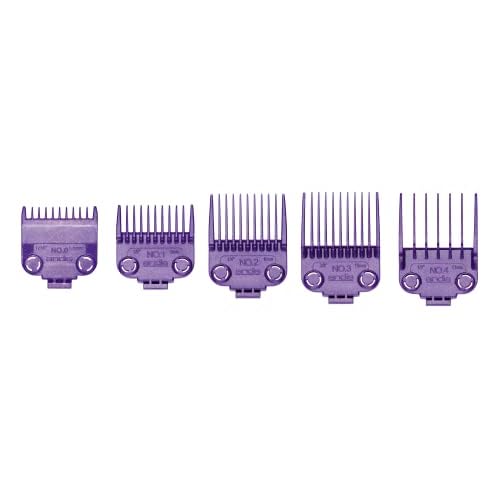 Andis 01410 Professional Master Clipper Guards - Dual Magnet Comb Set ? Small, fits for MBA, MC-2, ML, PM- & PM-4, Waterproof ? Purple, Set of 5