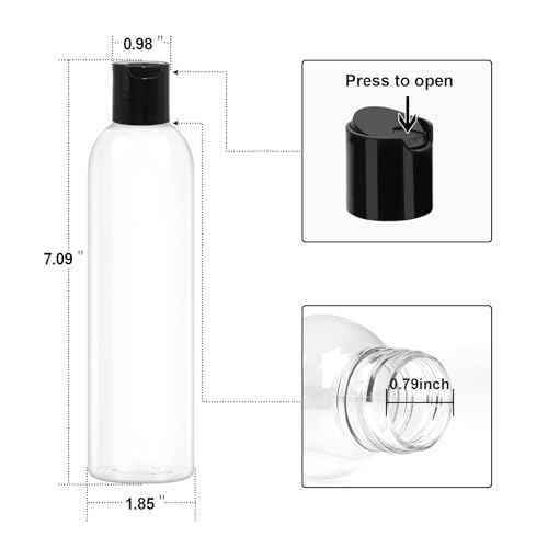 2 Pack 8 oz Plastic Squeeze Bottles with Black Disc Caps Refillable Clear Empty Containers Travel Bottles for Toiletries Conditioner Shampoo Lotions Gels