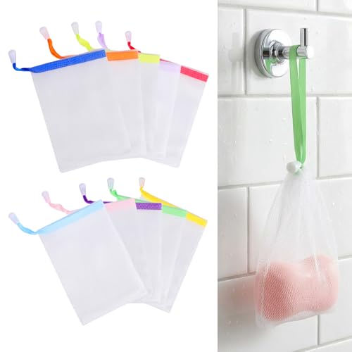 Exfoliating Mesh Soap Pouches Pack of 10 - Gentle Foam Net Bags for Bath & Shower