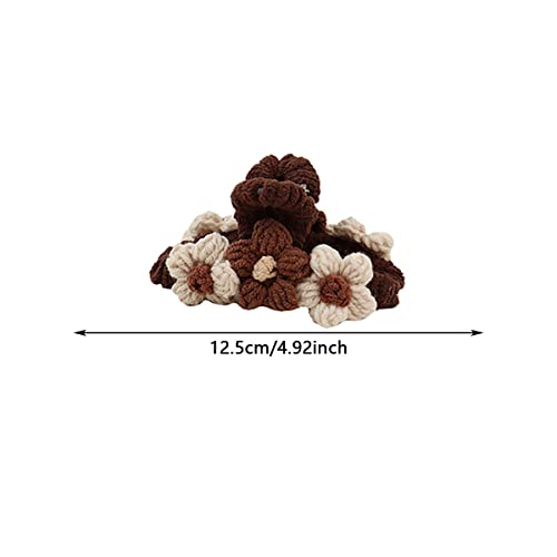 3 Pcs 4.33 Inch Large Hair Claw Clips Braided Fluffy Plush Flower Hair Catch Barrette Jaw Clamp for Women Girls Strong Hold Half Bun Hairpins for Thick Thin Hair Stylish Curly Hair Accessories