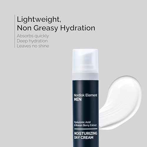 Nordisk Element Men¡¯s Moisturizing Day Cream with Hyaluronic Acid & Rowan Berry Extract Deep Hydration Lightweight Vegan Non Greasy Face Moisturizer Paraben Free Sulfate Free Clean Ingredients 1.7oz