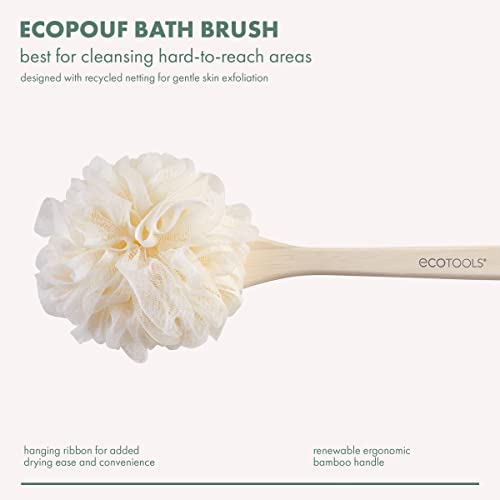 EcoTools EcoPouf Bath Brush with Long Handle | Gentle Exfoliation