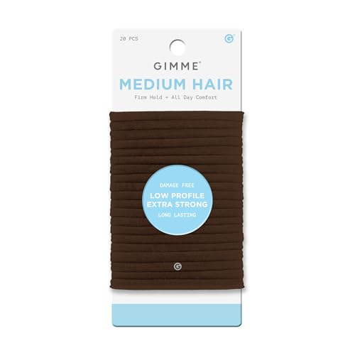 Gimme Beauty Low Profile Hair Bands - Gentle, No-Snag Elastic Ties for Fine & Thick Locks - Non-Slip Seamless Ponytail Holders - Trendy Hair Accessories - Light Brown, 20 Pack