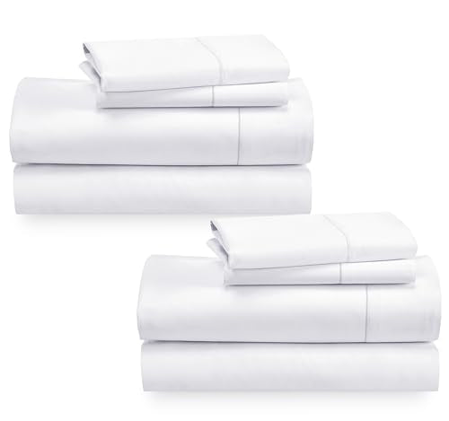 California Design Den 2-Pack Queen Bedsheet Sets - 400 Thread Count 100% Cotton Sateen - Extra Soft, Breathable & Cooling Sheets, Wrinkle Resistant, 2 Sets of Deep Pocket Bed Sheets - Bright White