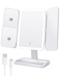 Trifold Vanity Mirror with Lights, 2X/3X Magnification & Storage