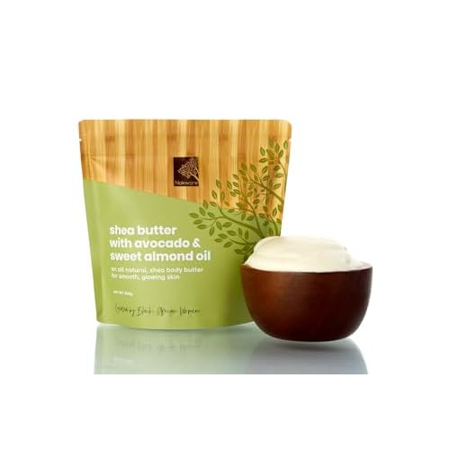 Raw Shea Butter with Avocado & Sweet Almond Oil - floral scent 100% Natural Ghana Shea Butter whipped for Dry Skin, Hair & Body. Pure, Vegan, Handmade, Eco-friendly Skincare 350g
