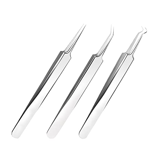 3 Pcs Stainless Steel Blackhead Splinter Remover Tweezers Blackhead Removal Needle Pointed Tweezers Ingrown Hair Tweezers