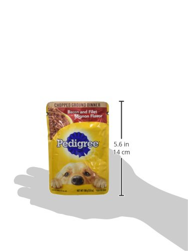 PEDIGREE CHOPPED GROUND DINNER Adult Soft Wet Dog Food, Bacon and Filet Mignon Flavor, 3.5 oz Pouches, 16 Pack