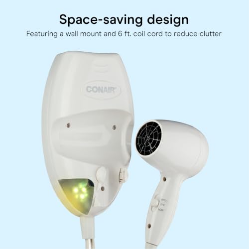 Conair 1600W Wall Mount Hair Dryer with LED Night Light