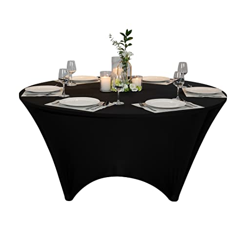 Restaurantware Table Tek 72 x 30 Inch Round Table Covers 1 Washable Spandex Tablecloths - Wrinkle-Free Durable Black Polyester Fitted Tablecloths for Parties Banquets or Weddings