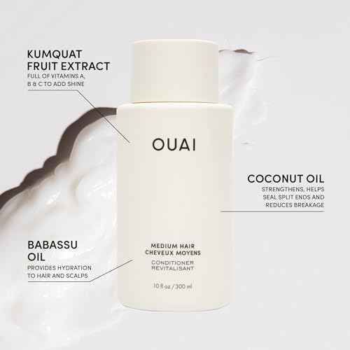 OUAI Medium Conditioner Travel Size - Hydrating Hair Conditioner with Coconut Oil, Babassu Oil, and Keratin - Strengthens, Repairs and Adds Shine - Paraben and Phthalate Free Hair Care Products (3 Oz)