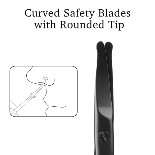 Premium Nose Scissors for Men Women, Facial Grooming Scissors, Curved Safety Blades with Rounded Tip for Trimming Small Details, Ear Hair, Eyebrow - Black