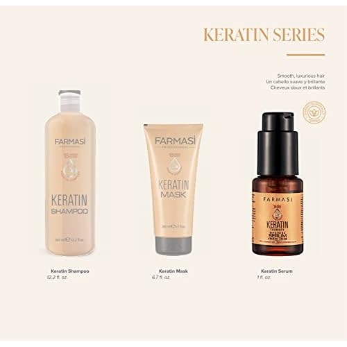 FARMASi Keratin Therapy Repairing Hair Serum, Heat Protection & Shine Support for Dry Damaged Hair, Lightweight Smoothing Care, 1 fl oz