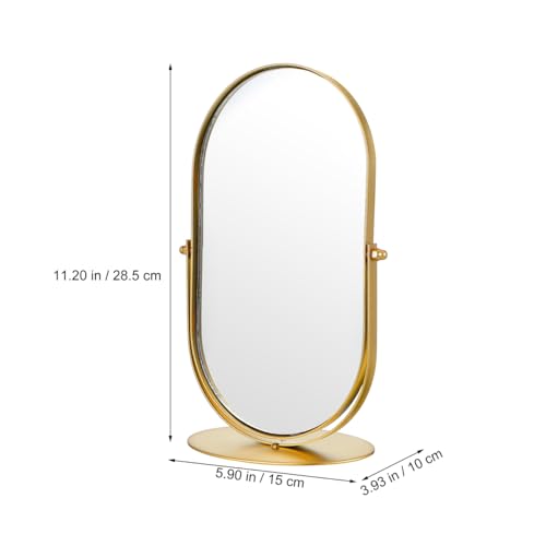 Kichvoe Vintage Gold Makeup Mirror with Metal Frame Oval Desk Vanity Mirror with Stand Adjustable Rotation 11.2 X 5.9 X 3.9 Inches