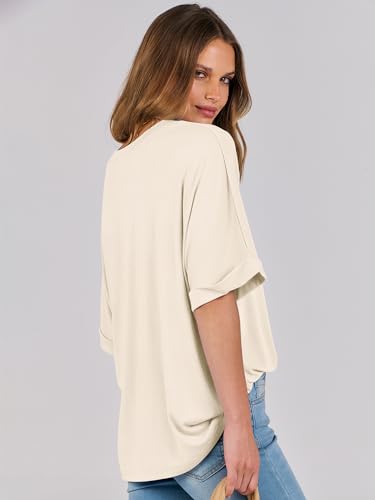 ANRABESS Women's Oversized T Shirts Short Sleeve Crewneck Summer Tops Casual Loose Basic Tee Shirts 2024 Trendy Clothes Apricot Small