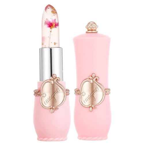 Color Changing Flower Lipstick - Hydrating Jelly Lip Balm with Flower Inside, Long Lasting Moisturizing Gloss, Nourishing Lip Care (Pink Tube-Pink)
