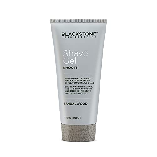Blackstone Men's Grooming Smooth Shave Gel - Non Foaming for a Smooth Comfortable Shave - Hyaluronic Acid, Shea, Peppermint & Tea Tree - Cool, Soothe & Replenish Moisture - Sandalwood Scent (6 oz)