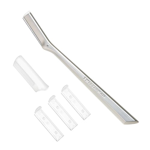 Tweezerman Stainless Steel Facial Razor with 3 Replacement Blades - Peach Fuzz & Skin Exfoliation Tool