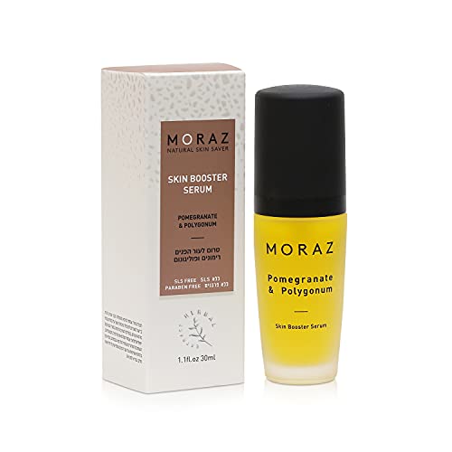 Moraz Skin Booster Vitamin C Face Serum with Pomegranate Extract, Polygonum, Myrtle, Mugwort, Jojoba Oil & Vitamin E ? SLS & Paraben Free Anti Aging Serum ? Antioxidant Glow Serum for Face, 1.1 Fl Oz