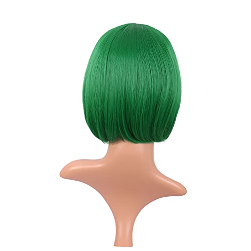 MapofBeauty 12" Green Short Bob Wig with Flat Bangs