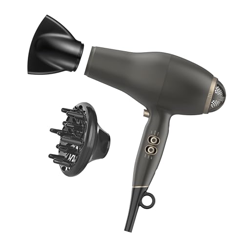INFINITI PRO CONAIR FloMotion Pro Hair Dryer, Personalize Your Drying Experience with Adjustable Airflow and 6 Heat/Speed Settings, Blow Dryer with Diffuser and Concentrator Attachments, Black