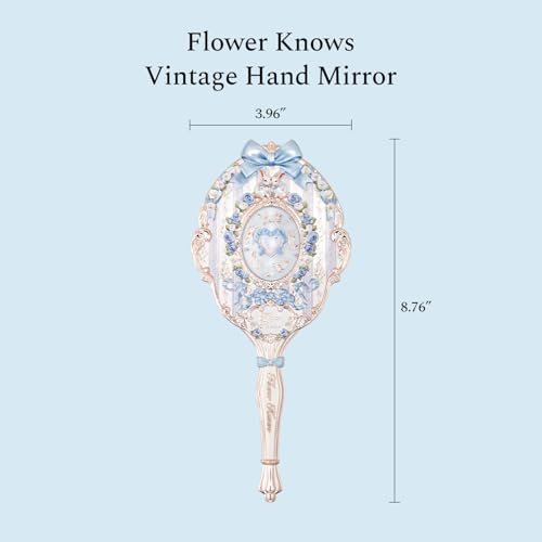 Flower Knows Bunny Garden Hand Mirror, Blue Decorative Makeup Mirror