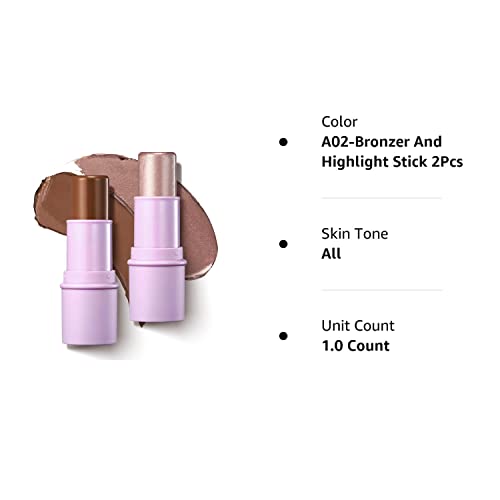 LUXAZA 2Pcs Highlighter Bronzer Makeup Stick, Face Makeup Sticks for Cheeks