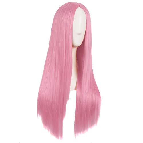 MapofBeauty 28" Light Hot Pink Straight Synthetic Wig