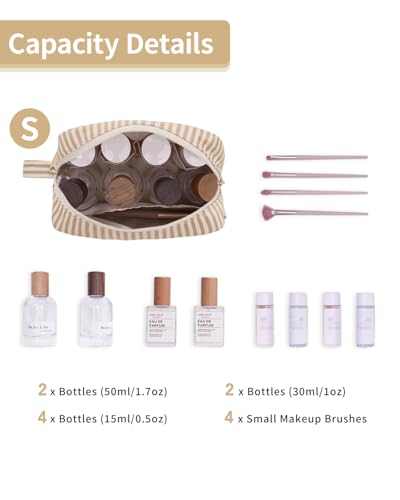 Narwey Small Makeup Bag with Multiple Compartments - Brown Stripe