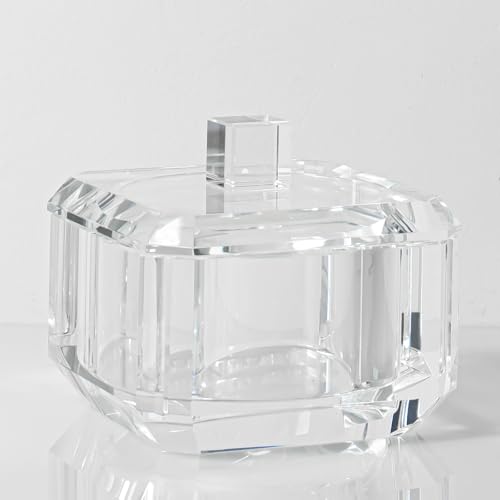 Crystal Candy Dish with Lid, Clear Candy Containers Desk Decor, Jewelry Box Candy Jar W 4" x H 3.5", Comes With Gift Box