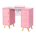 OmySalon Manicure Table with Glass Top & Dust Collector, Pink