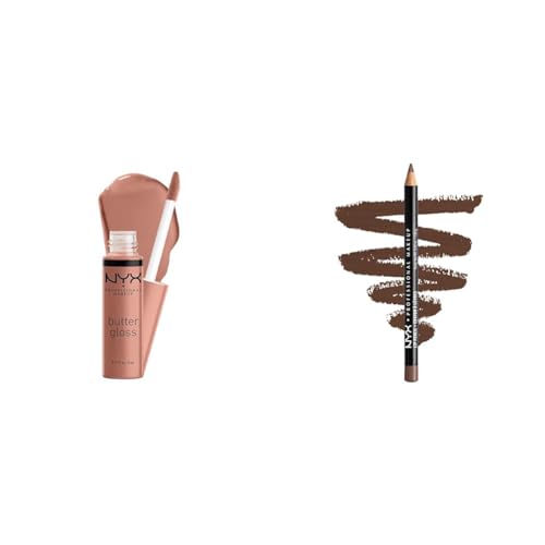 NYX PROFESSIONAL MAKEUP Butter Lip Gloss & Slim Lip Liner Pencil Bundle in Madeleine & Espresso, 1 Kit