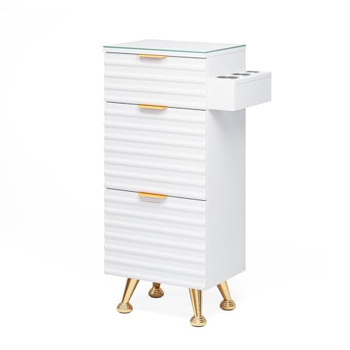 Salon Station with Glass Top, 3 Drawers & Hot Tool Holder