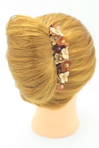 Side Comb Hair accessories French twist hair comb Decorate Daisy Flowers made from fabric handcraft. (Brown Two Tone)