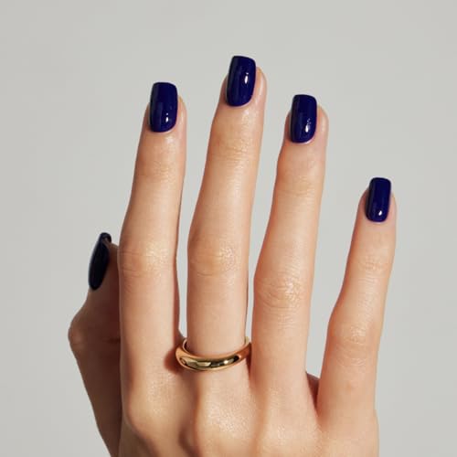 Lamimosa 32Pcs Short Navy Blue Square Press On Nails, Salon-Quality Fake Nails