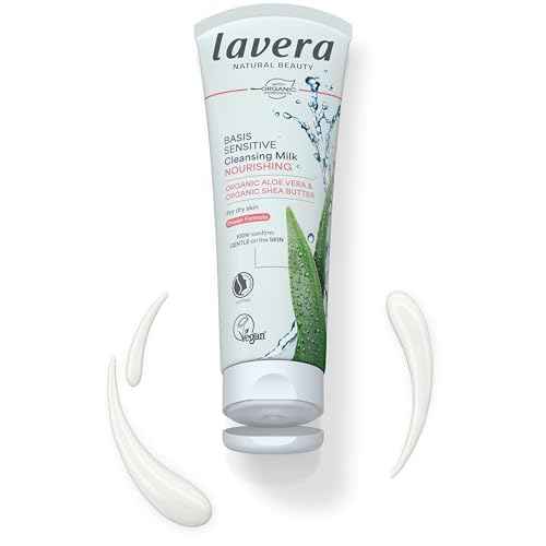 lavera Basis Sensitive Cleansing Milk - Facial Cleanser with Aloe Vera & Shea Butter for Soft Skin - Make Up Remover - Face Wash - PETA Certified - Vegan - Made in Germany - 4.3 Fl Oz