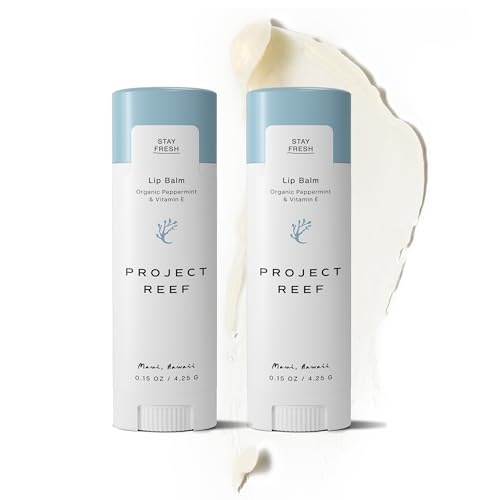 Project Reef Herbal Peppermint Lip Balm ? Vegan, Reef-Safe & Hydrating Lip Care with Organic Peppermint, Shea Butter & Vitamin E ? Natural Sunburn Relief & Daily Care, 0.15 oz, 2 Pack