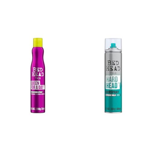 TIGI Bed Head Queen For A Day Thickening Spray for Fine Hair 10.5 oz & ead Hard Head Hairspray for Extra Strong Hold 11.7 oz