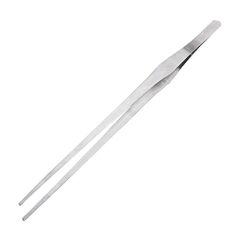 Comfecto 15 Inch Extra Long Tweezers Stainless Steel Straight Serrated Tip, Non Slip Reptile Feeding Tweezer Tongs Tool for Aquarium Aquascaping Cooking