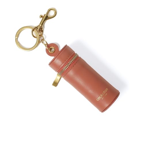 Cockatoo Nappa Leaeher Zipper Lipstick Case with Keyring Chapstick Holder Keychain (Chili)