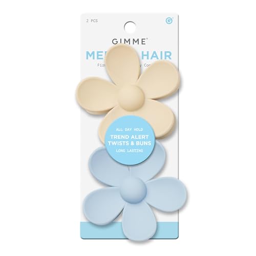 Gimme Beauty Medium Hair Clip - Flower Claw Clip Duo - Aesthetic Accessories for Women - Gentle-Grip Daisy Accessory with Non-Slip Finish - Colorful Claw Perfect for Long Hair - 2 Pack, Blue/Tan