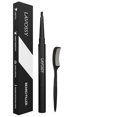 Beard Pencil Filler for Men - Long Lasting and Easy to Use Beard Pen with blending brush results in a sleek & natural look, Water/Sweat Proof filler (1 Count (Pack of 1), Black)