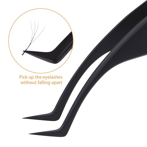 Lash Extension Tweezers, Professional Fiber Tip Lash Tweezer Set for Classic & Volume Lashes, High Precision Eyelash Tweezers Kit? Black Set of 2, Ideal for Lashes Artists